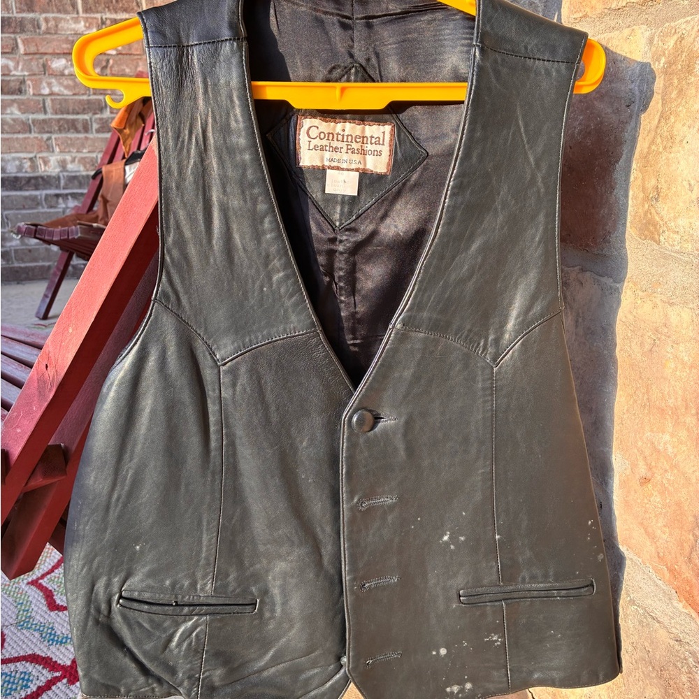 Black Leather Vest CONTINENTAL LEATHER - USA MADE